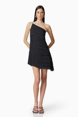 Eira One Shoulder Mini Dress in Black