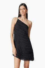 Eira One Shoulder Mini Dress in Black