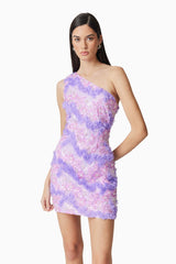 Vonni One Shoulder Mini Dress in Purple