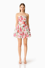 Roselle Strapless Mini Dress Pink Floral