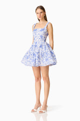 Elin A-Line Mini Dress in Blue Floral