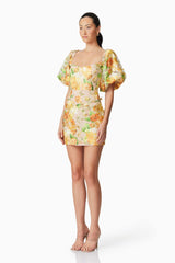 Aella Puff Sleeve Mini Dress in Yellow