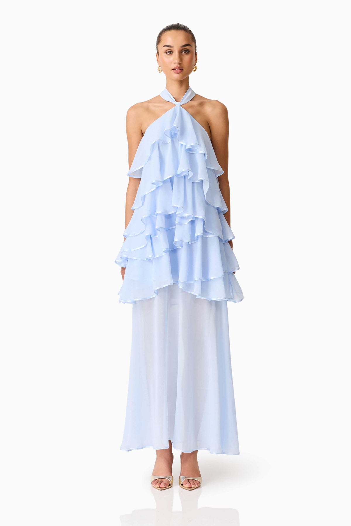 Eliane Halter Neck Maxi Dress in Blue