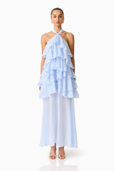 Eliane Halter Neck Maxi Dress in Blue
