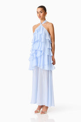 Eliane Halter Neck Maxi Dress in Blue
