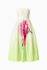 Elisia Strapless Gown in Green & Pink Floral