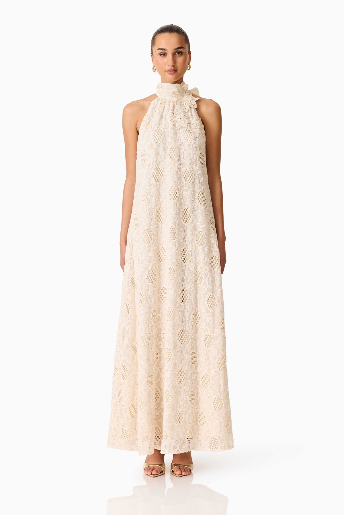 Vessia Halter Neck Maxi Dress in Cream