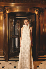 Vessia Halter Neck Maxi Dress in Cream