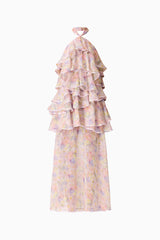 Alinda Halter Neck Maxi Dress in Pink Floral