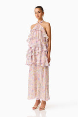 Alinda Halter Neck Maxi Dress in Pink Floral