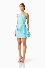 Gabi Asymmetrical Mini Dress in Blue