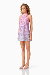 Elle Halter Mini Dress in Pink & Blue Ombre