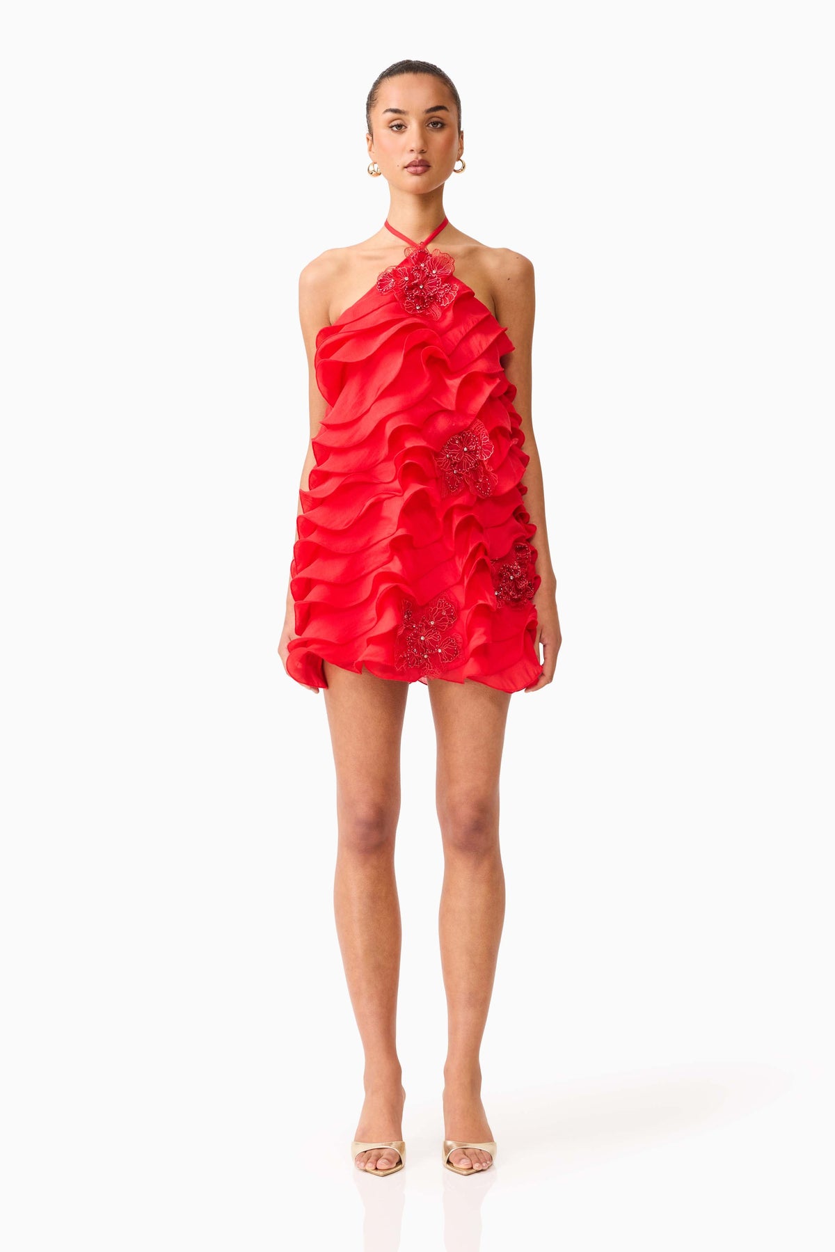 Yvette Halter Mini Dress in Vermilion Red