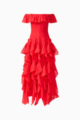 Yvette Off Shoulder Gown in Vermilion Red