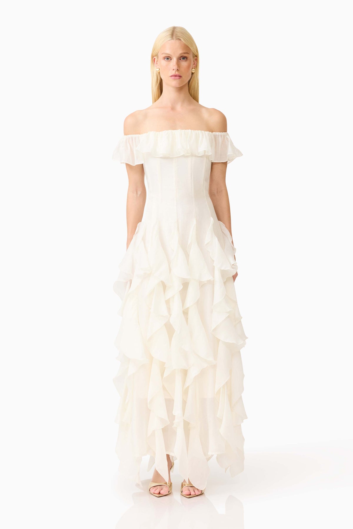 Yvette Off Shoulder Gown in White
