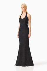 Alexandra Halter Gown Dress in Black