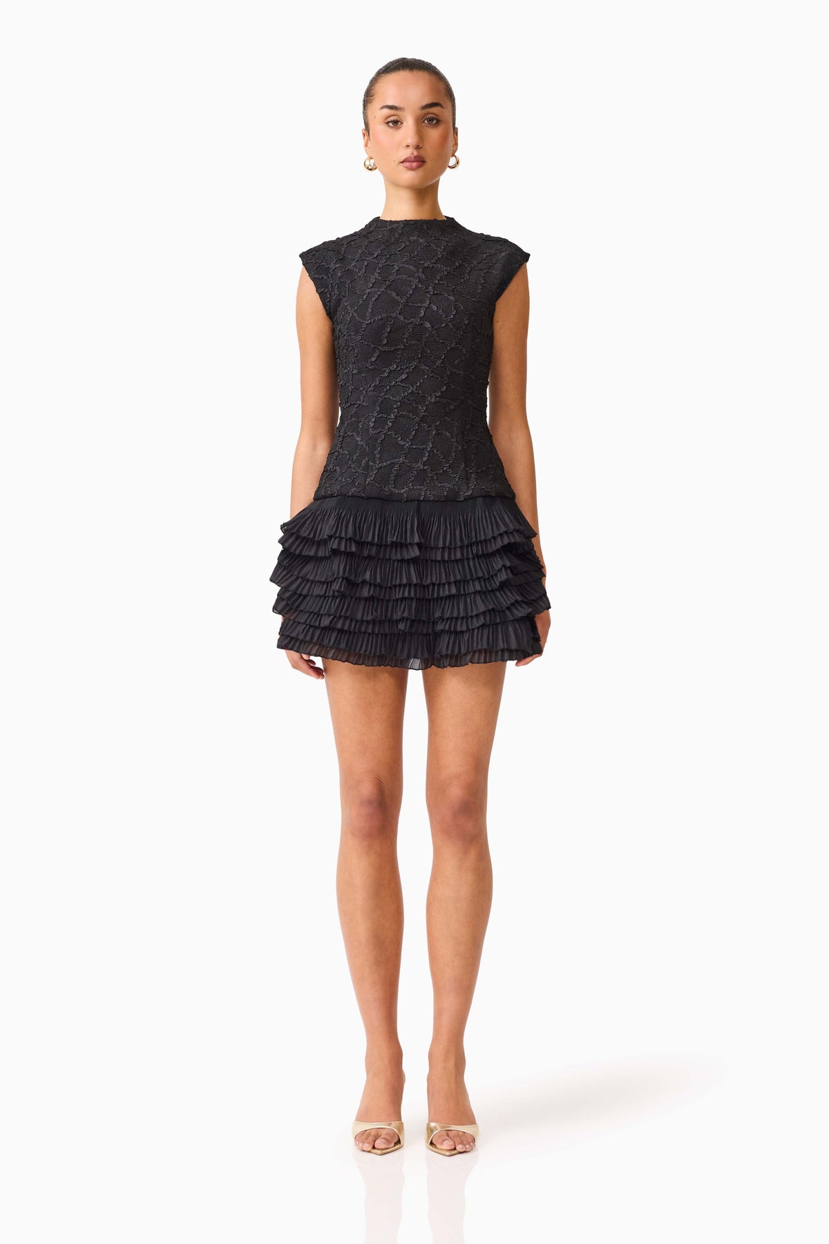 Alexandra Tiered Mini Dress in Black