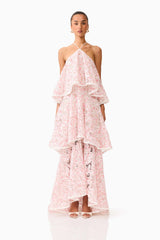 Valencia Tiered Gown in Pink & Cream Floral