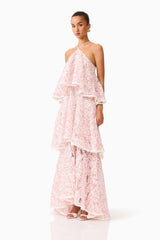 Valencia Tiered Gown in Pink & Cream Floral