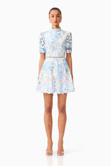 Kalissa A-Line Mini Dress in Blue Floral
