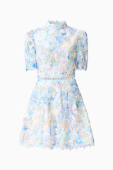 Kalissa A-Line Mini Dress in Blue Floral