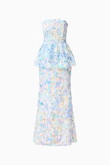 Kalissa Strapless Gown in Blue Floral