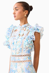 Kalissa Ruffle Maxi Dress in Blue Floral