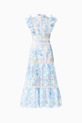 Kalissa Ruffle Maxi Dress in Blue Floral