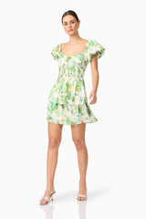 Tess Puff Sleeve Mini Dress in Green