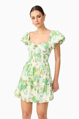 Tess Puff Sleeve Mini Dress in Green