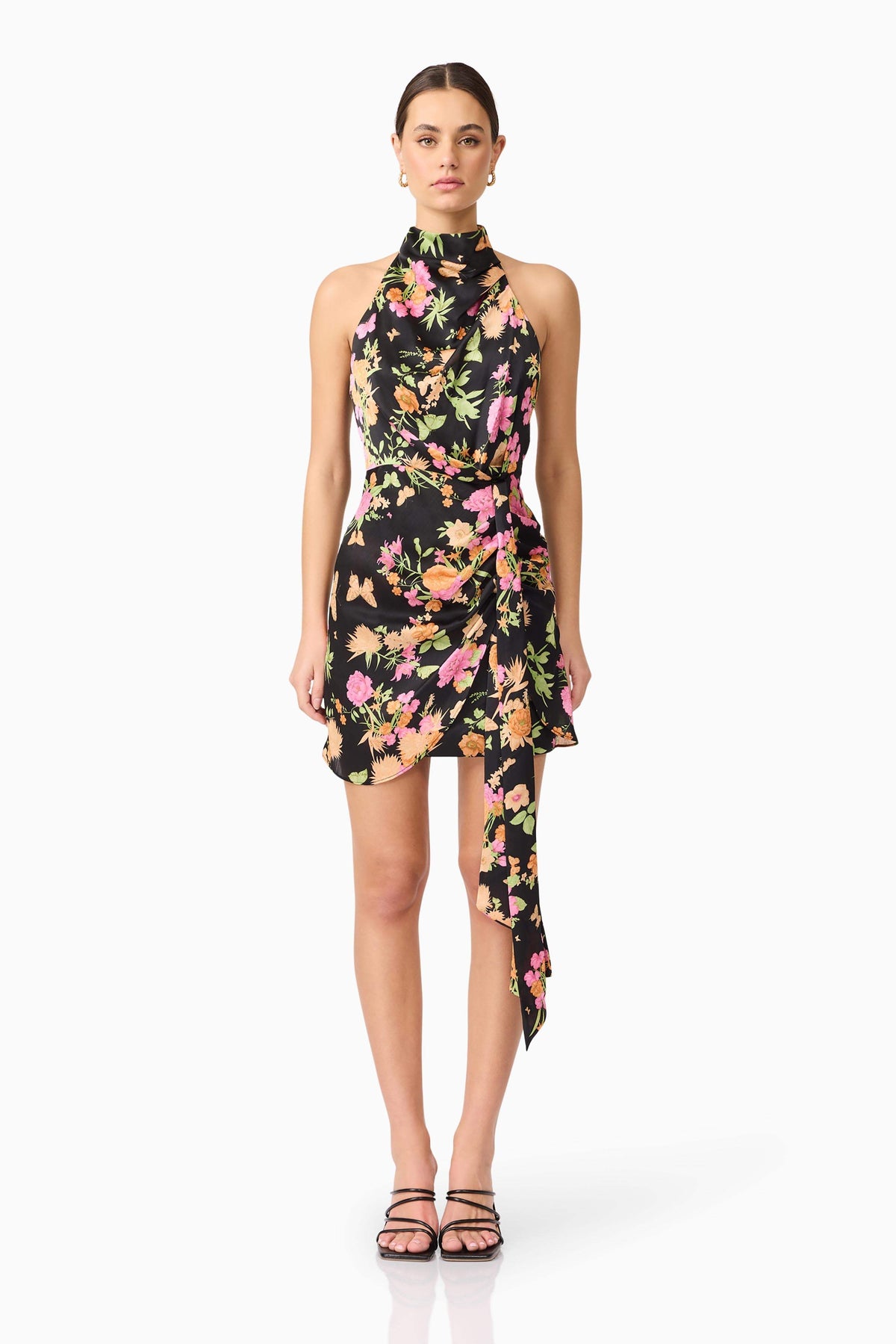 Tess Floral Halter Dress in Black