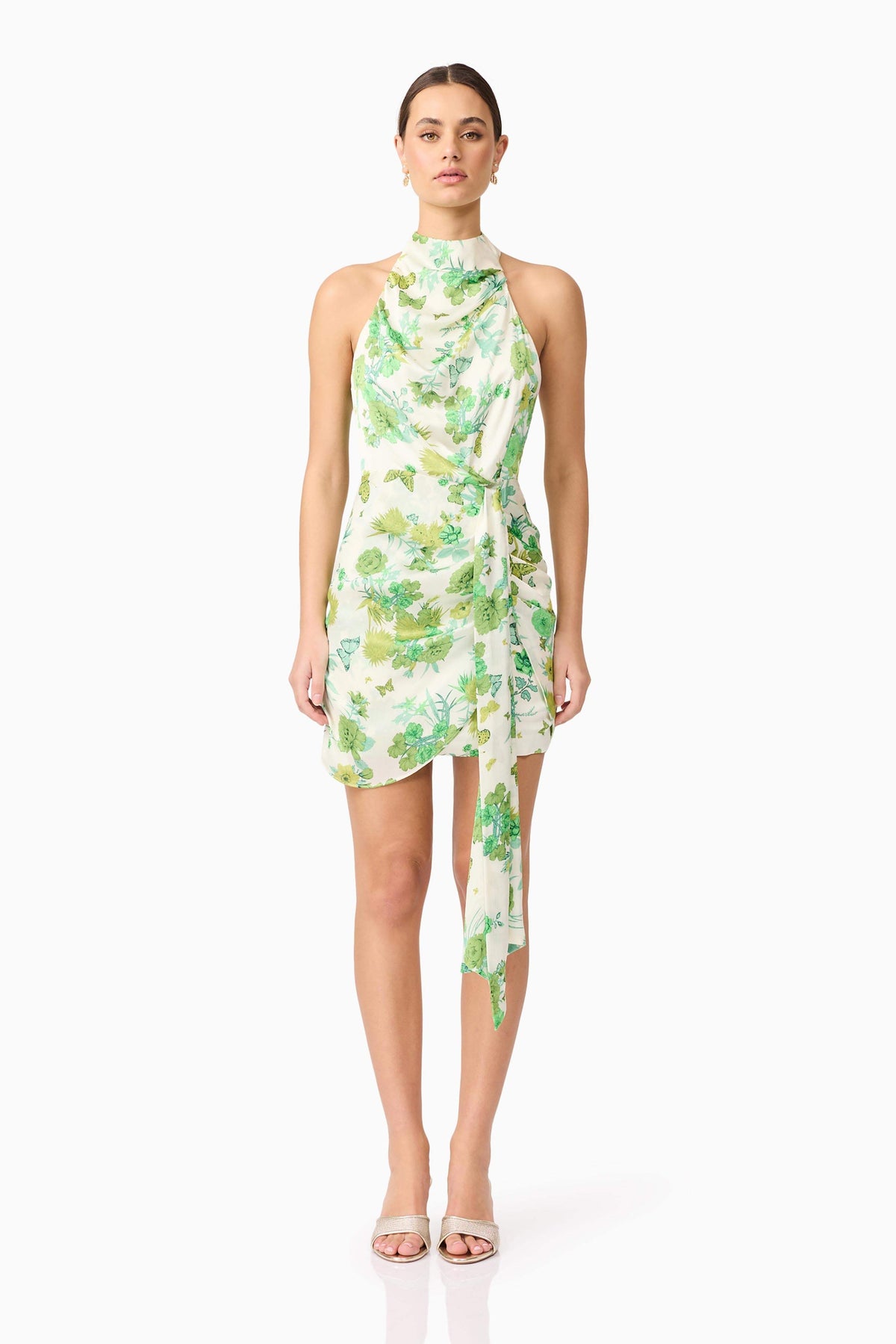 Tess Floral Halter Mini Dress in Green