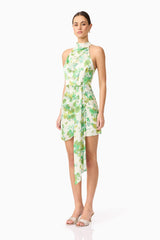 Tess Floral Halter Mini Dress in Green