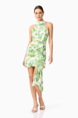 Tess Floral Halter Mini Dress in Green