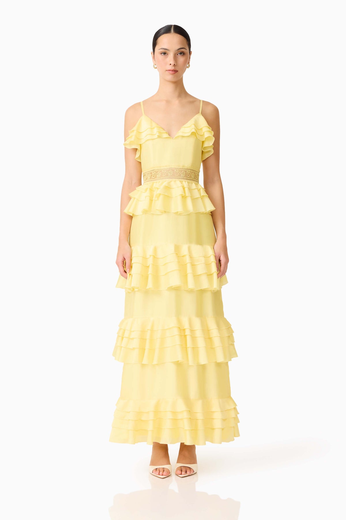 Lucinda Tiered Gown in Lemon Yellow