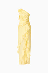 Lucinda One Shoulder Gown in Lemon Yellow