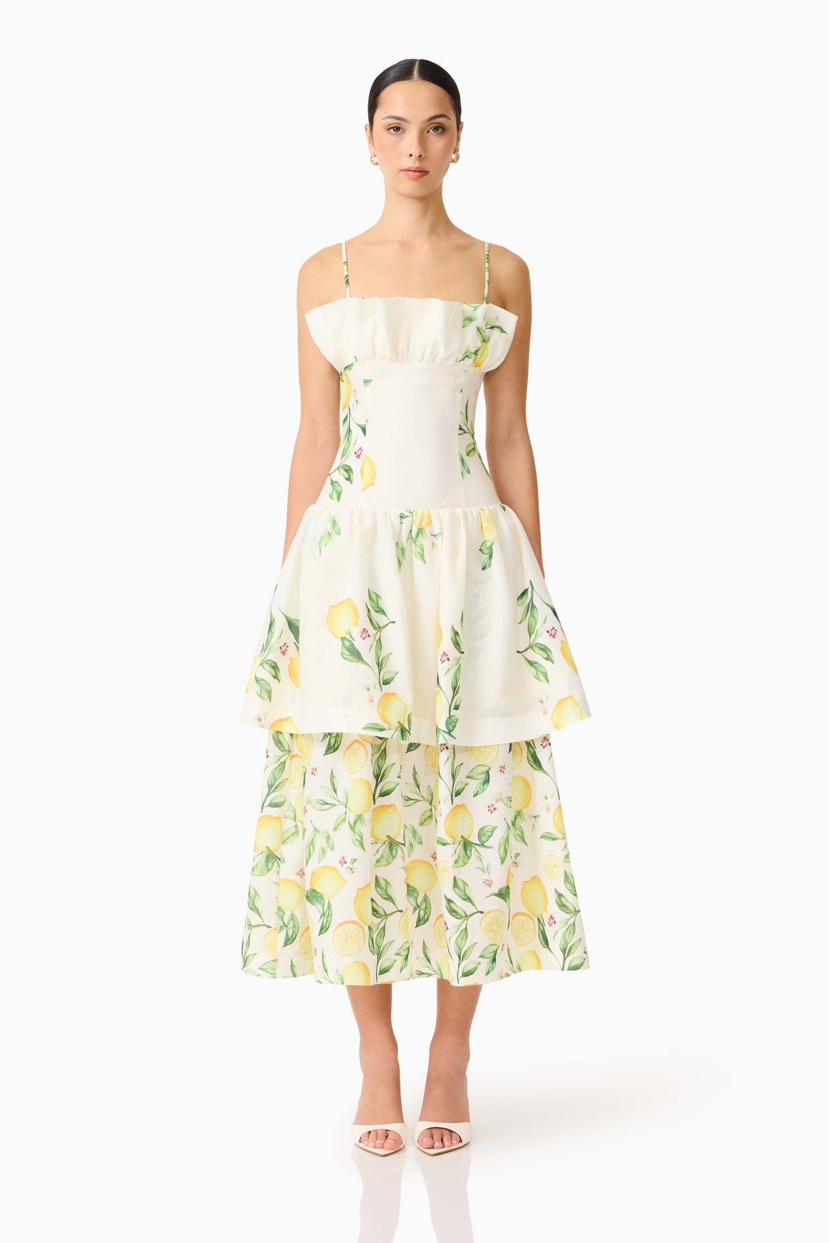 Hana Tiered Maxi Dress in Lemon Print