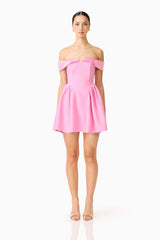 Amelina Off Shoulder Mini Dress in Pink