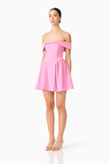 Amelina Off Shoulder Mini Dress in Pink