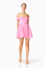Amelina Off Shoulder Mini Dress in Pink