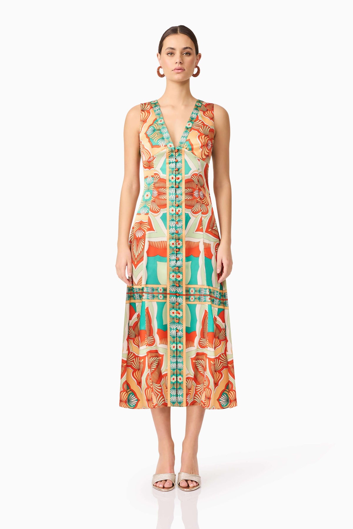 Neomi V Neck Midi Dress in Orange