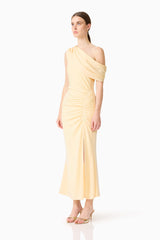 Simone One Shoulder Maxi Dress in Butter Yellow