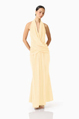 Simone Cowl Neck Gown in Butter Yellow