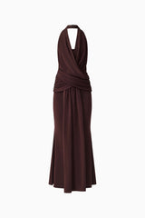 Simone Cowl Neck Gown in Chocolate Brown
