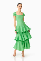 Emilie Tiered Maxi Dress in Kelly Green