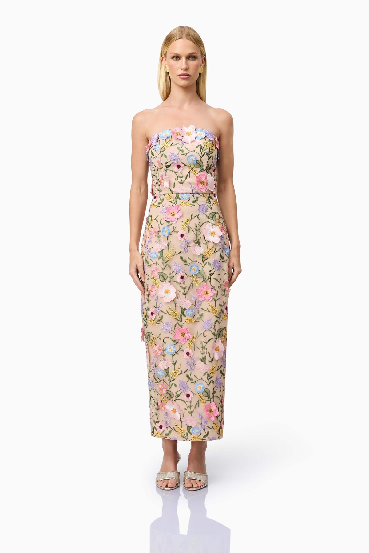 Helena Strapless Midi Dress In Floral