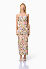 Helena Strapless Midi Dress In Floral