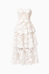 Selene Maxi Tiered 3D Dress in White