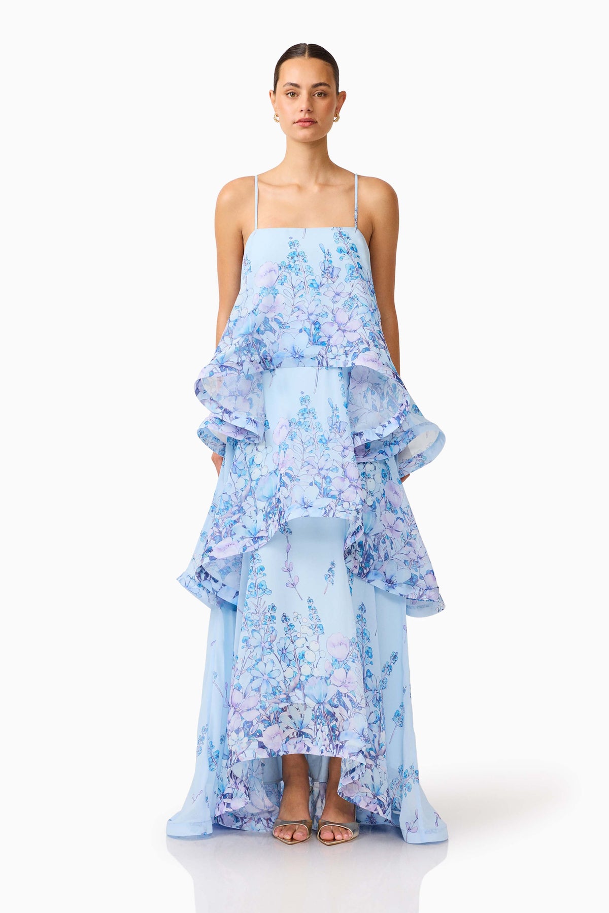 Armani Tiered Maxi Dress in Baby Blue Floral