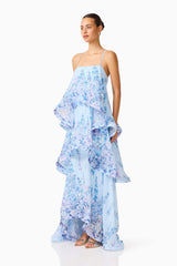 Armani Tiered Maxi Dress in Baby Blue Floral